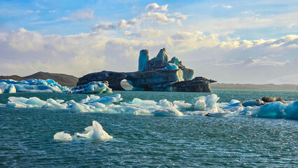 Melting glaciers and shimmering icebergs in a pristine Icelandic natural reserve