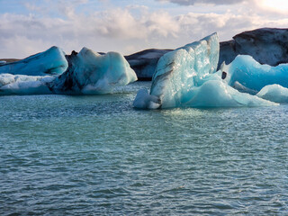 Melting glaciers and shimmering icebergs in a pristine Icelandic natural reserve