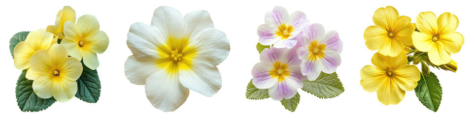 Fototapeta premium Primrose isolated on transparent background, Set of
