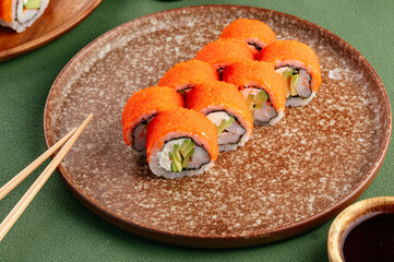 traditional Japanese sushi rolls on a plate