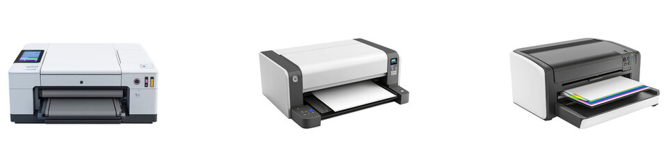 Printer isolated on transparent background, Set of