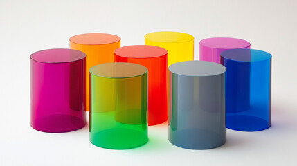 Colorful Cylindrical Displays  Acrylic Pedestals  Bright Rainbow Colors  Product Showcase