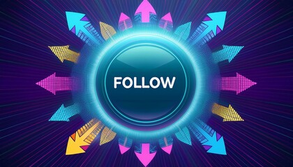 중앙의 팔로우 버튼이 디지털 화살표들로 강조된 모습