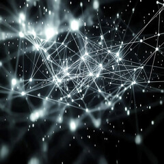 Fototapeta premium A visual representation of a neural network, featuring interconnected points and lines glowing with energy, symbolizing AI and futuristic technology.