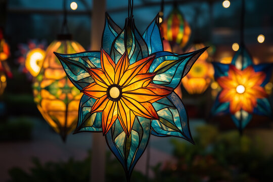 Phillipino Christmas parol lantern, star shaped decorative lantern made from paper and bamboo