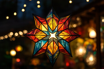 Phillipino Christmas parol lantern, star shaped decorative lantern made from paper and bamboo