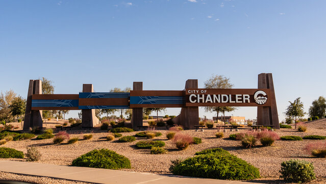 Chandler, AZ - Nov. 21, 2024: City of Chandler sign on W Queen Creek Rd