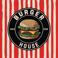food logo for burger and hamburger sandwich fast food restaurant, burger pizza illustration icon