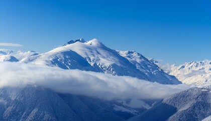 산봉우리 위로 하얀 눈과 함께 흐릿하게 드리운 구름