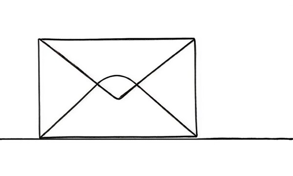 Newsletter sending icon, on a white background. Continuous illustration of a letter in a one-line mailing envelope. Concept: postal symbol, communication sign.