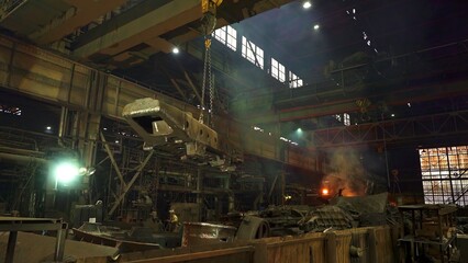 An Industrial Workshop featuring Cranes and Various Types of Machinery for Production Activities. Stock Clip