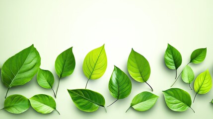 Green leaves border on pastel background.
