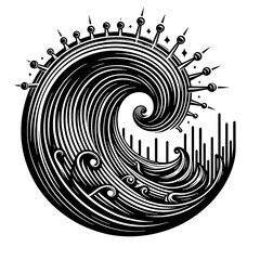 wave icon and illustration vector black and white