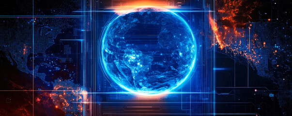 Futuristic Global Network: Digital Earth and Circuit Technology Concept
