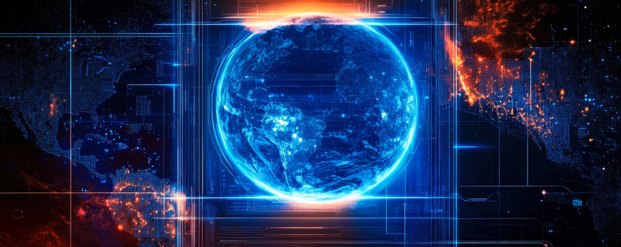 Futuristic Global Network: Digital Earth and Circuit Technology Concept