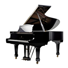 Black grand piano, isolated on transparent background