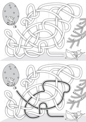 Ladybug Christmas Eve maze for kids with a solution in black and white