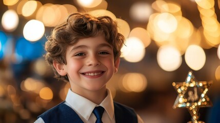 Beaming Bar Mitzvah Boy Portrait Of Joy And Celebration Of Jewish Coming-Of-Age With Star Of David