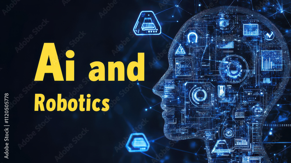 Poster ai and robotics banner with precision navigation and communication applications