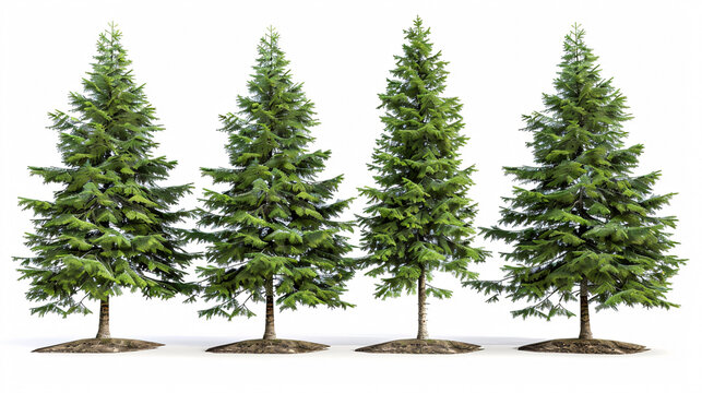 Deodar Cedar, Spruce, and Pinus Sylvestris Trees: 3D rendering with transparent background, suitable for illustration and digital composition.