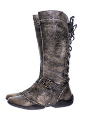 cowboy gray leather women boots isolated on white background