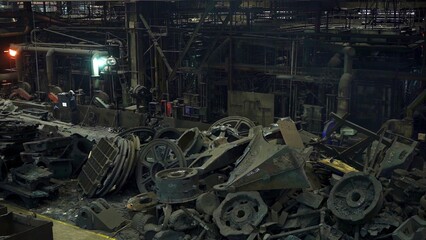 Industrial Wasteland A Scene of Various Abandoned Machinery, Equipment, and Debris. Stock Clip