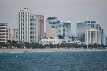 Florida real estate. New urbanism modern architecture by beach ocean, in Florida view during sunny day