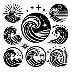 wave icon,logo and illustration vector black and white