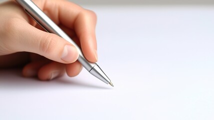 Hand Holding Pen for Writing Notes on Blank Paper, Students exam test preparation concentration concept.