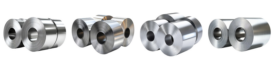 Stainless steel rolls isolated on transparent background, Set of