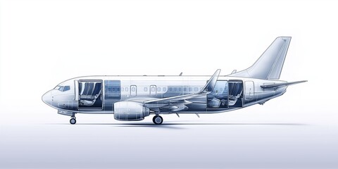 Detailed 3D wireframe model of a commercial airplane showcasing aviation technology and design features
