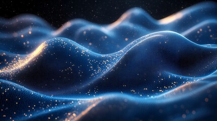 Obraz premium A captivating display of swirling black and blue waves captures the essence of a serene underwater world. Delicate sparks of light dance across the surface, enhancing the beauty