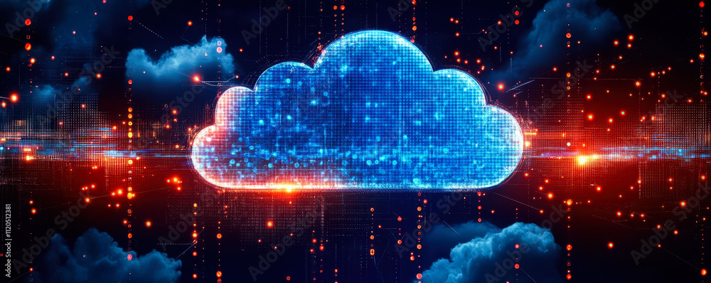 Poster digital cloud computing network concept with data and systems integration