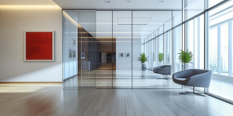 Fototapeta premium Modern interior with glass walls and windows