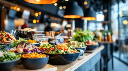 Freshly Prepared Gourmet Dishes Displayed in a Modern Restaurant with Stylish Lighting and Ambiance