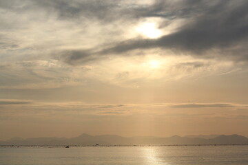 Image of a beautiful fantasy cloud and sunset spread across the sky at Dadaepo Beach in Busan
