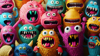 Fototapeta premium Colorful Cartoon Monsters Illustration - Fun and Playful Characters
