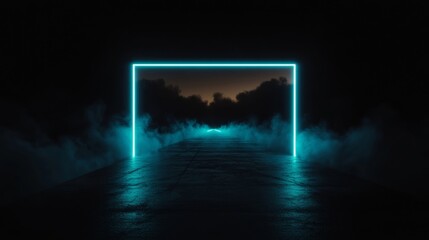 Obraz premium Mysterious Futuristic Pathway with Neon Frame and Misty Atmosphere