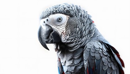 Obraz premium African Grey Parrot – Realistic Portrait on White Background