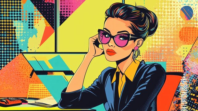 Retro Chic Businesswoman: A Pop Art Portrait