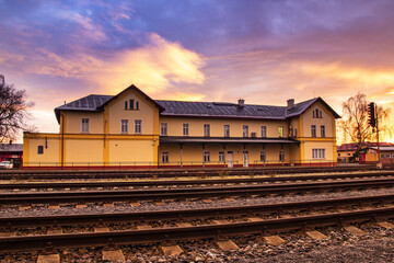 evening at a small Czech railway station