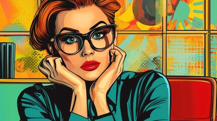 Retro Woman in Glasses, Pop Art Style