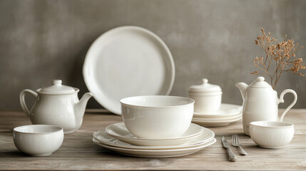  Neat and Tidy: Set of Clean Tableware in Kitchen
