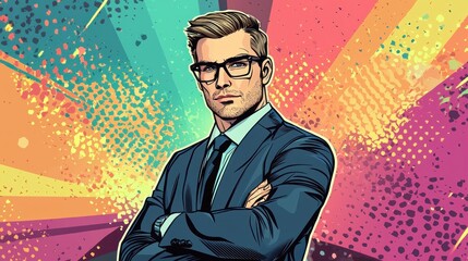 Confident Businessman in Pop Art Style