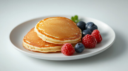 Sweet Morning: Plate of Pancakes with Berries on Grey Background