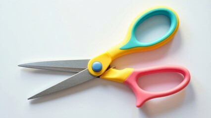 Vibrant Colorful School Scissors, Isolated PNG Image of Bright, Airy Childrens Scissors on White Background, Perfect for Craft Projects and Educational Designs