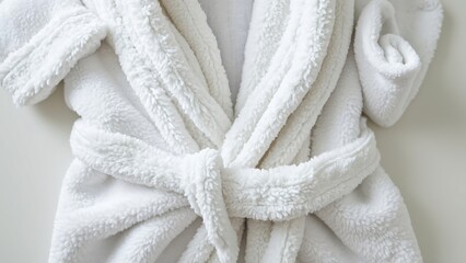 Luxurious White Plush Bathrobes Elegantly Draped, Soft Texture, Absorbent Core, and Neat Trims. Perfect for Spa, Hotel, or Home Wellness Imagery.