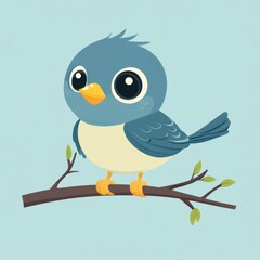 Fototapeta premium Cute cartoon bluebird perched on a branch.