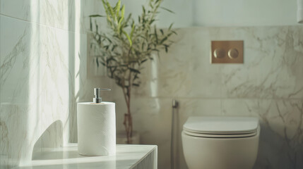 Fototapeta premium Practical Elegance: Holder with Soft Toilet Paper Roll in Bathroom