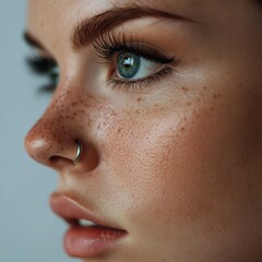 woman, beauty, piercing, ear, nose, jewelry, face, eyes, makeup, fashion, model, make-up, eye, close-up, skin, lips, closeup, cosmetics, eyelashes, glamour, people, sensuality, up, make, style, hair, 